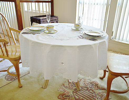 Imperial fine embroidery round tablecloth. 68" x 68" Round. - Click Image to Close